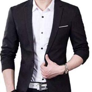 Trulyfeb Solid Single Breasted Casual, Wedding Men Full Sleeve Blazer (Black)