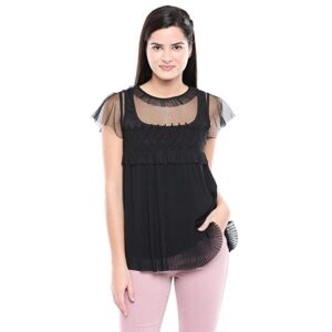 VERO MODA Womens Round Neck Solid Lace Yoke Top